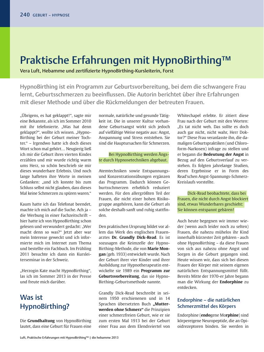 Vorschauseite 1: Praktische Erfahrungen mit HypnoBirthing?