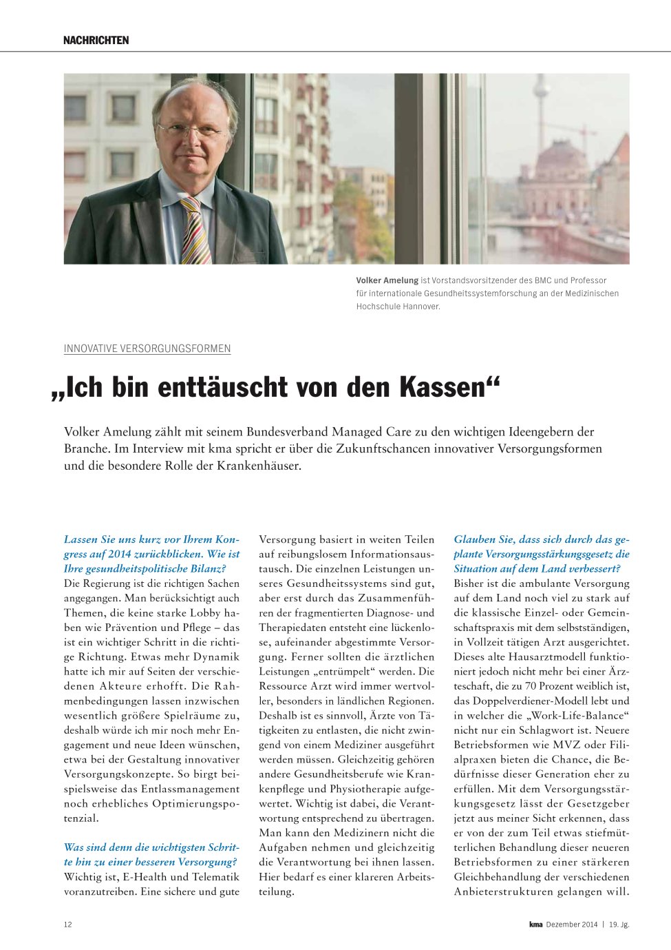 Vorschauseite 1: „Ich bin enttäuscht von den Kassen”
