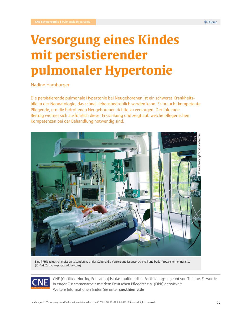 Vorschauseite 1: Versorgung eines Kindes mit persistierender pulmonaler Hypertonie