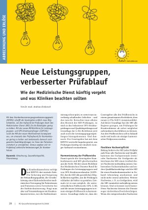 Vorschauseite 1: Neue Leistungsgruppen, verbesserter Prüfablauf Wie der Medizinische Dienst künftig vorgeht und was Kliniken beachten sollten