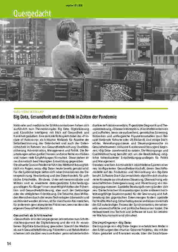 Vorschauseite 1: Big Data, Gesundheit und die Ethik in Zeiten der Pandemie