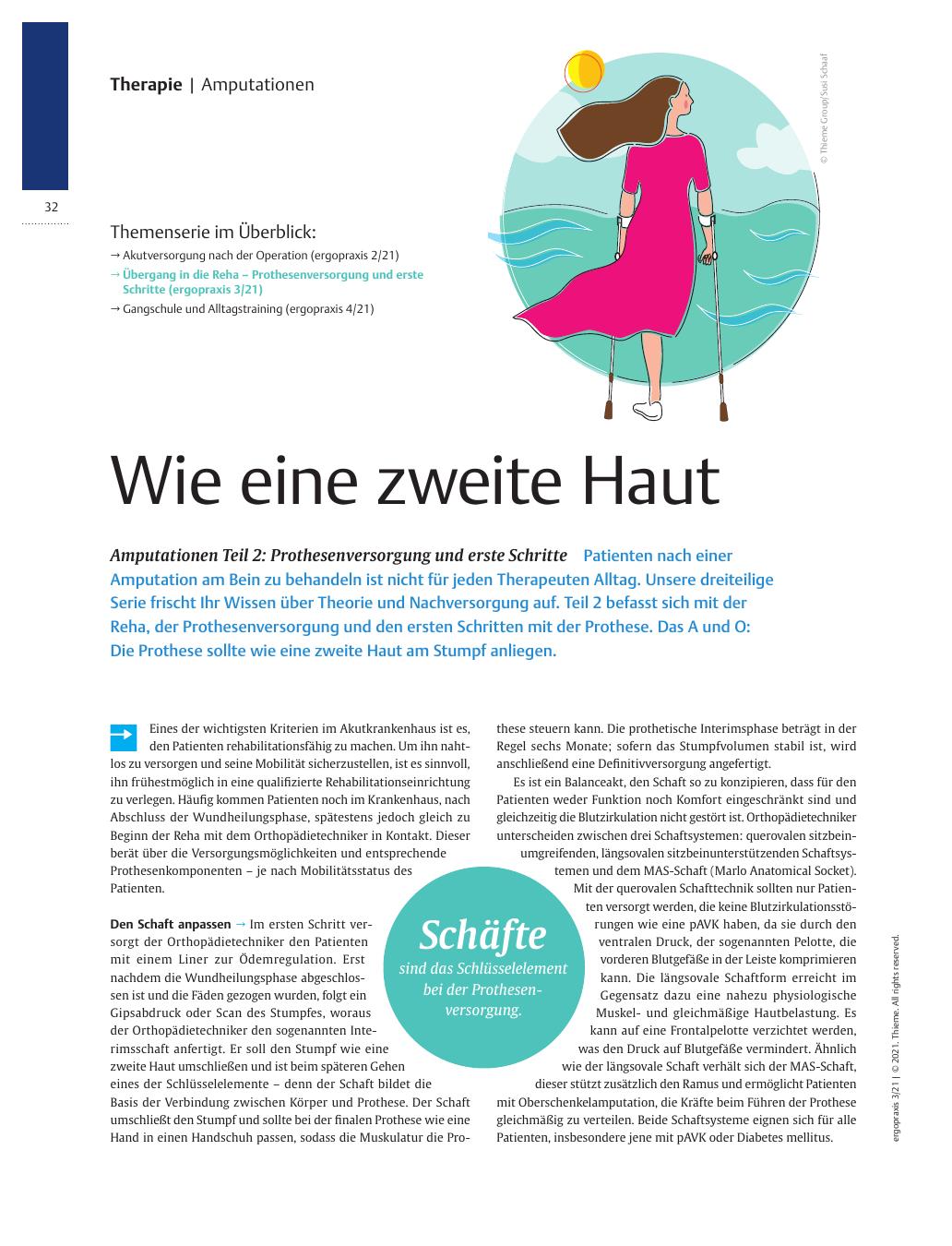 Vorschauseite 1: Wie eine zweite Haut? Amputationen Teil 2: Prothesenversorgung und erste Schritte