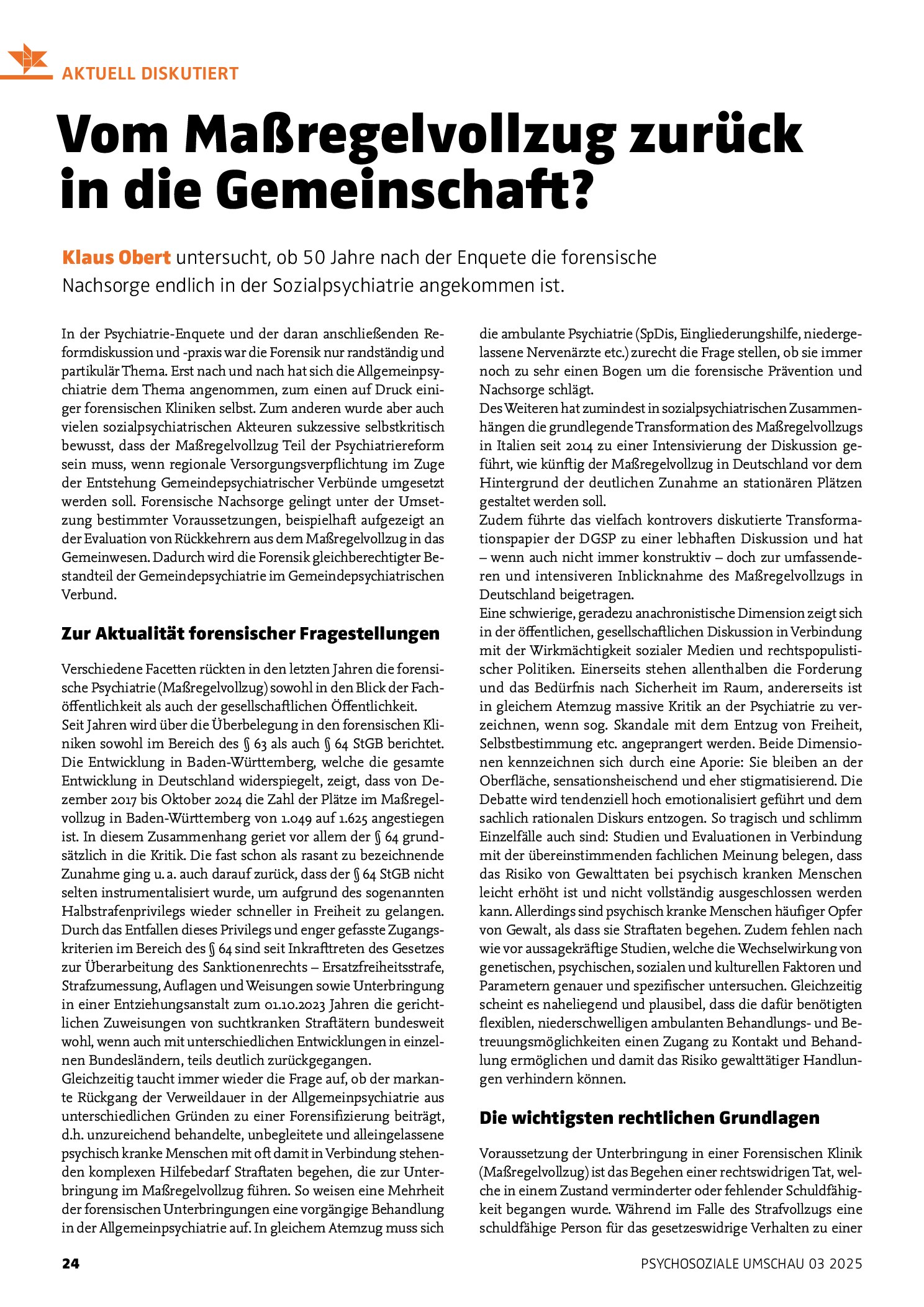 Vorschauseite 1: Vom Maßregelvollzug zurück in die Gemeinschaft?