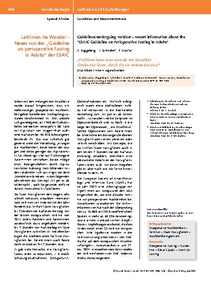Vorschauseite 1: Leitlinien im Wandel – Neues von der „Guideline on perioperative Fasting in Adults“ der ESAIC