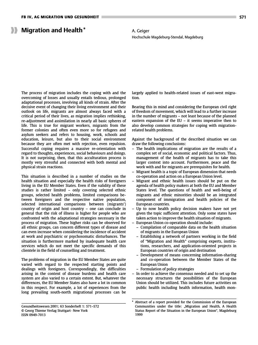 Vorschauseite 1: Migration and Health*
