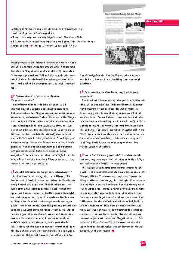 Vorschauseite 2: »Für uns stehen die Interessen der angestellten Pflegekräfte im Vordergrund. Ihre Interessen werden in der vorliegenden Berufsordnung nicht richtig abgebildet.«