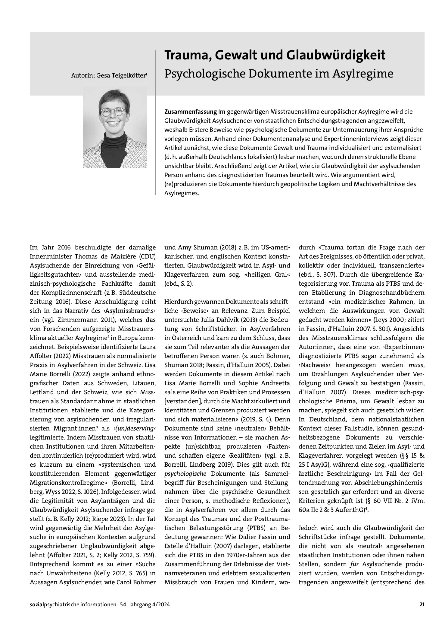Vorschauseite 1: Trauma, Gewalt und Glaubwürdigkeit. Psychologische Dokumente im Asylregime