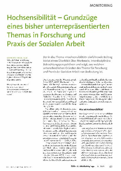 Vorschauseite 1: Hochsensibilität – Grundzüge eines bisher unterrepräsentierten Themas in Forschung und Praxis der Sozialen Arbeit