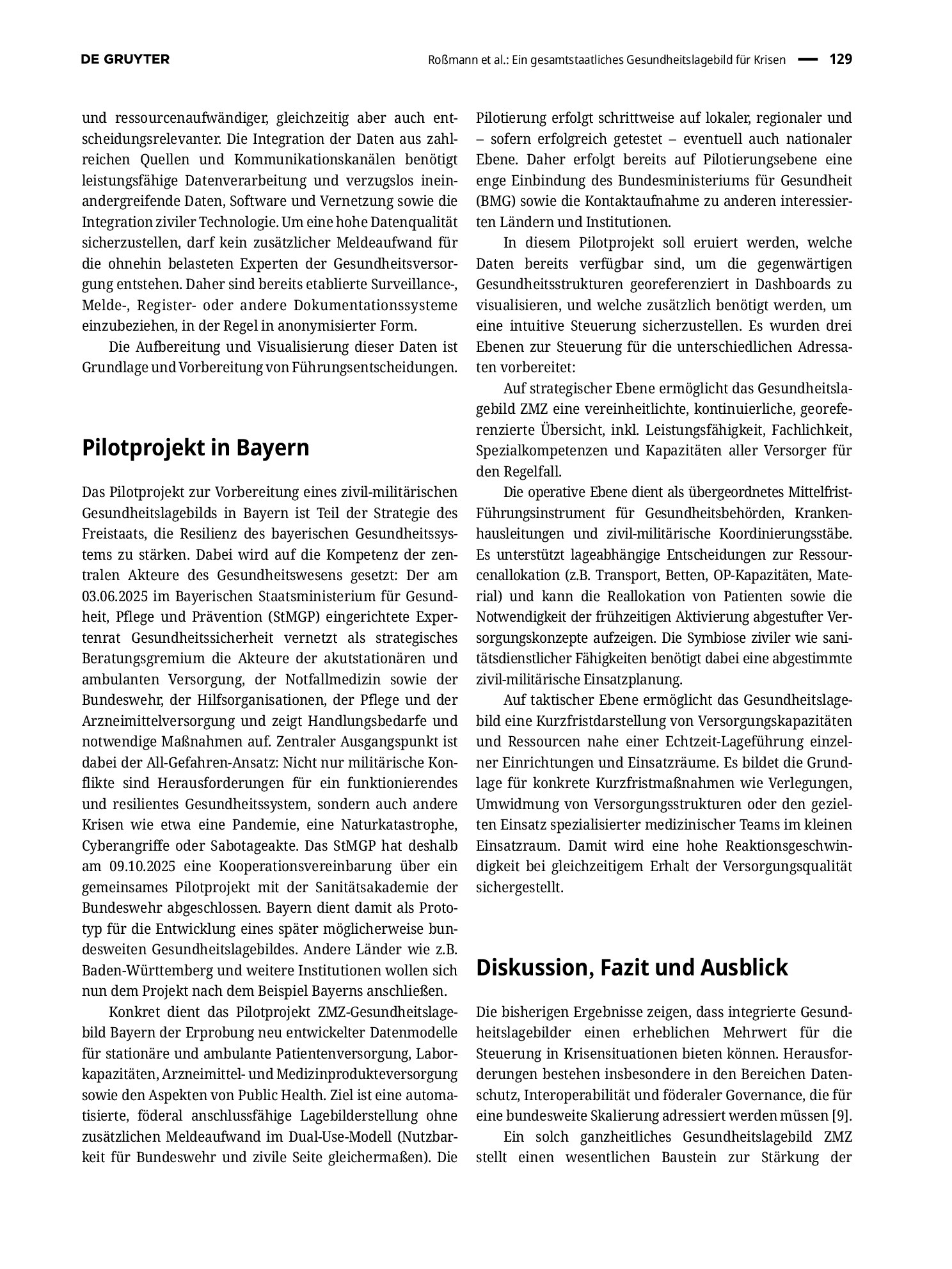 Vorschauseite 4: Ein gesamtstaatliches Gesundheitslagebild für Krisen: Pilotierung eines zivil-militärischen Gesundheitslagebilds