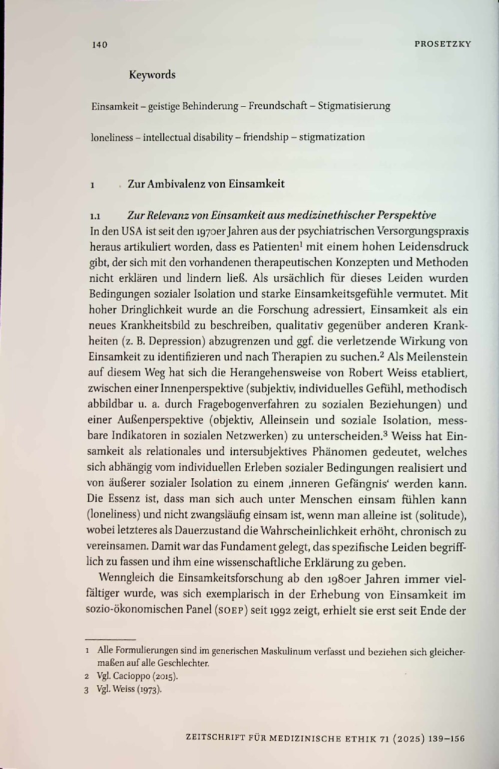 Vorschauseite 2: Einsamkeit unter Bedingungen von geistiger Behinderung – medizinethische Implikationen aus interdisziplinärer Perspektive
