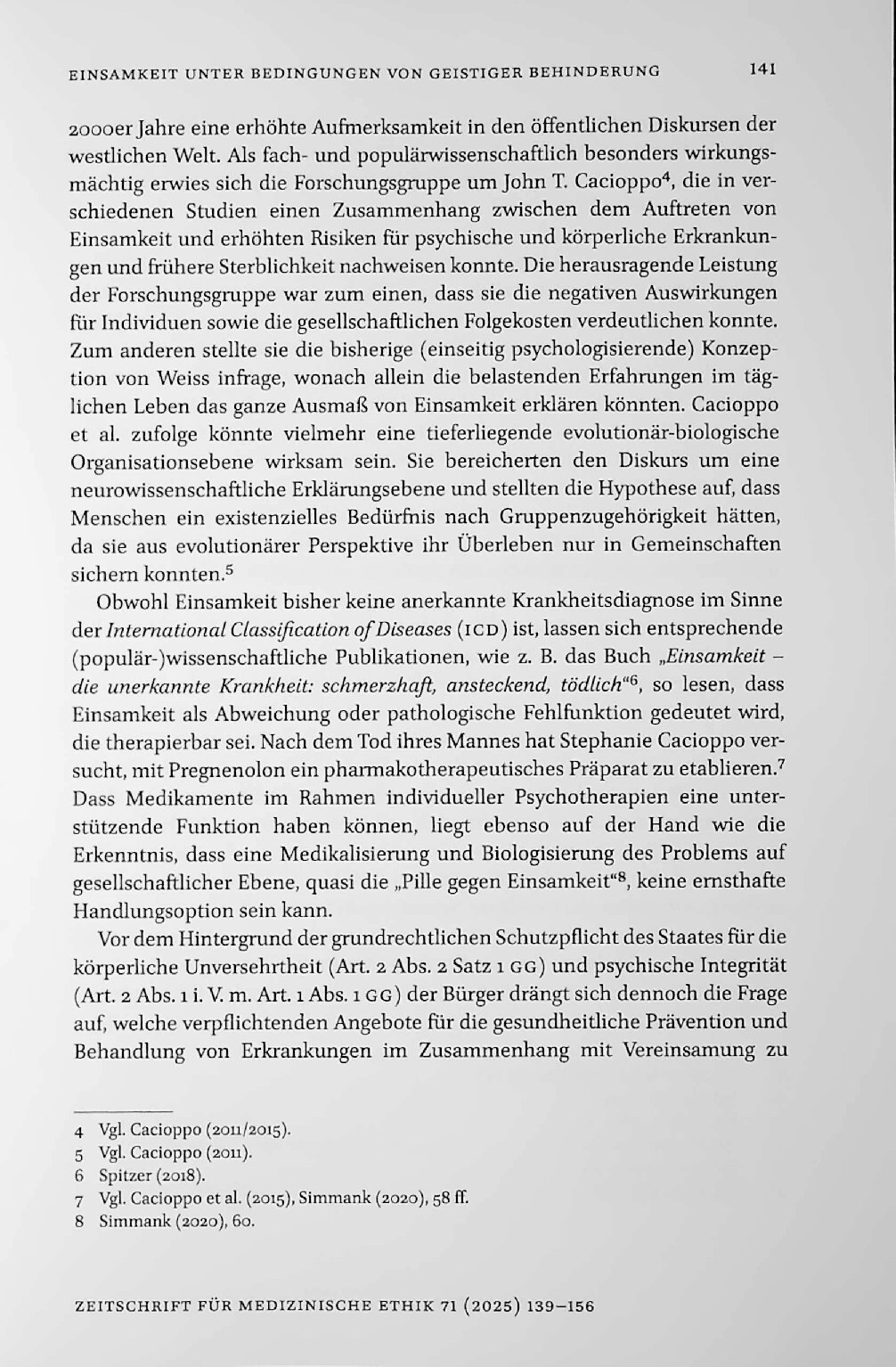 Vorschauseite 3: Einsamkeit unter Bedingungen von geistiger Behinderung – medizinethische Implikationen aus interdisziplinärer Perspektive
