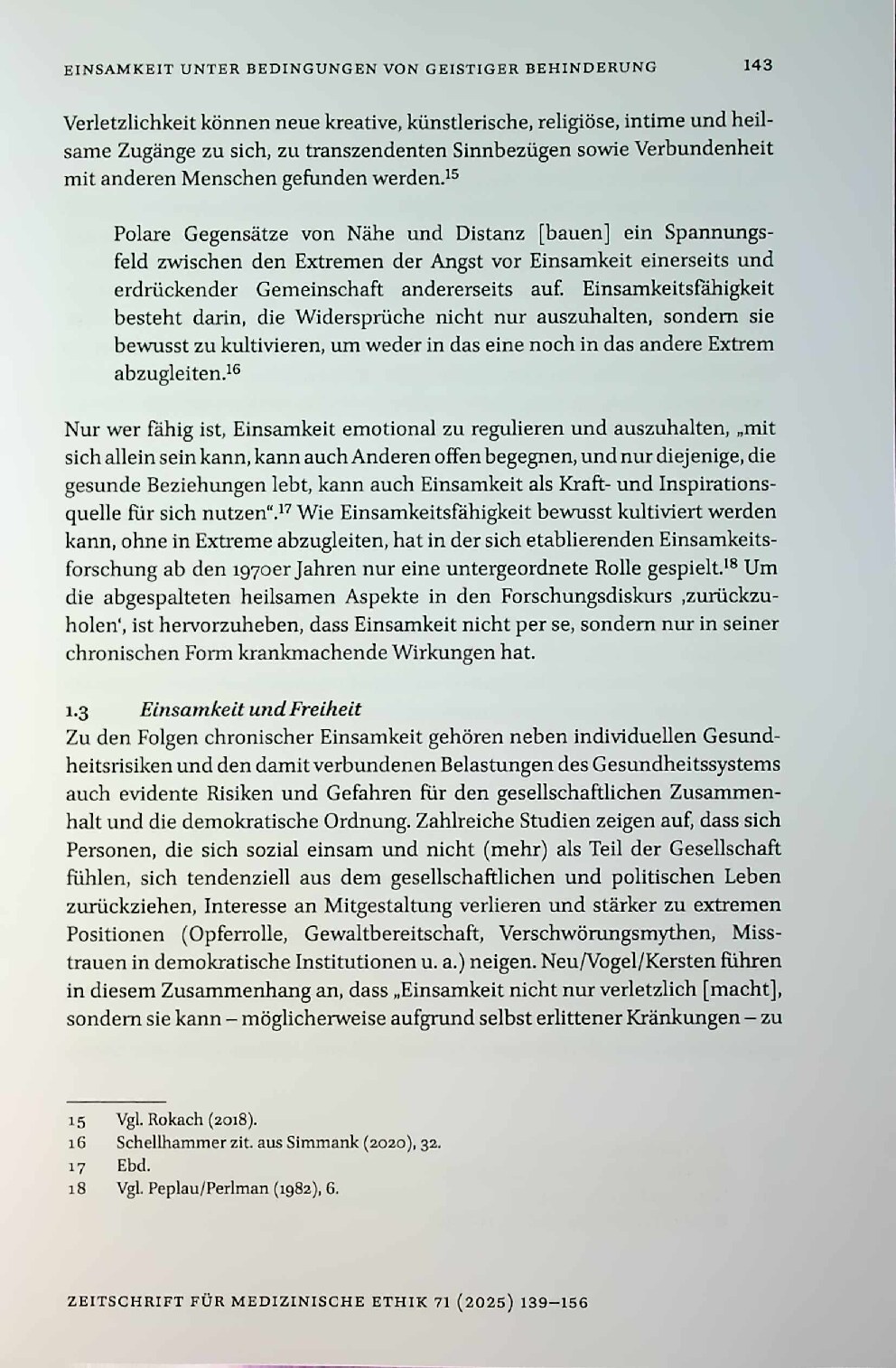 Vorschauseite 5: Einsamkeit unter Bedingungen von geistiger Behinderung – medizinethische Implikationen aus interdisziplinärer Perspektive