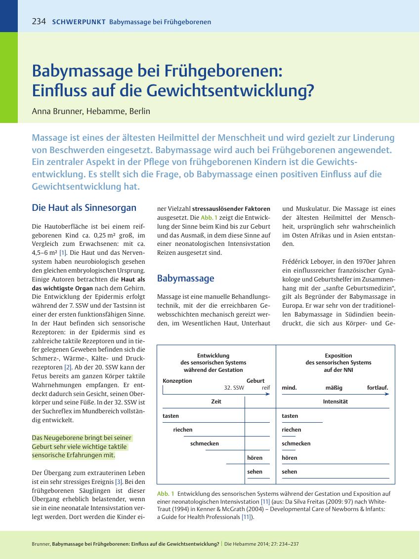Vorschauseite 1: Babymassage bei Frühgeborenen: Einfluss auf die Gewichtsentwicklung?