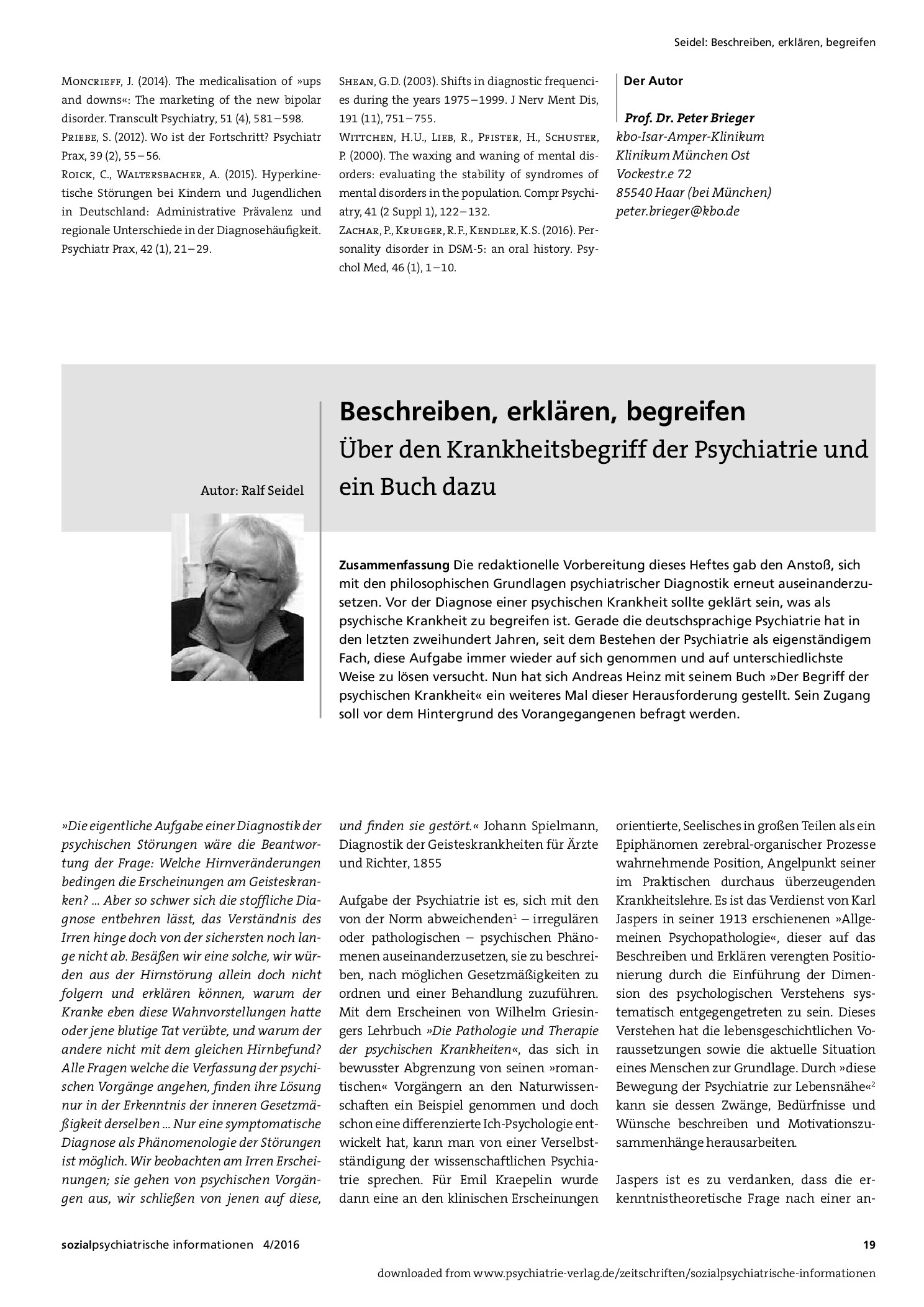 Vorschauseite 1: Beschreiben, erklären, begreifen. Über den Krankheitsbegriff der Psychiatrie und ein Buch dazu