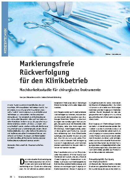 Vorschauseite 1: Markierungsfreie Rückverfolgung für den Klinikbetrieb: Machbarkeitsstudie für chirurgische Instrumente