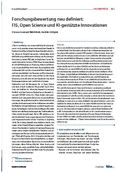 Vorschauseite 1: Forschungsbewertung neu definiert: FIS, Open Science und KI-gestützte Innovationen