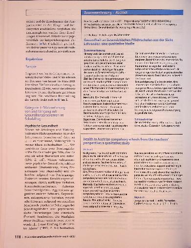 Vorschauseite 3: Gesundheit an österreichischen Pflichtschulen aus der Sicht Lehrender: eine qualitative Studie