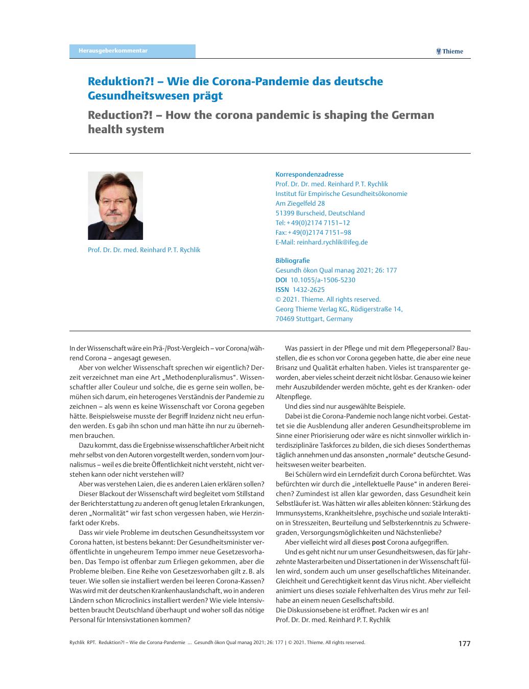 Vorschauseite 1: Reduktion?! – Wie die Corona-Pandemie das deutsche Gesundheitswesen prägt