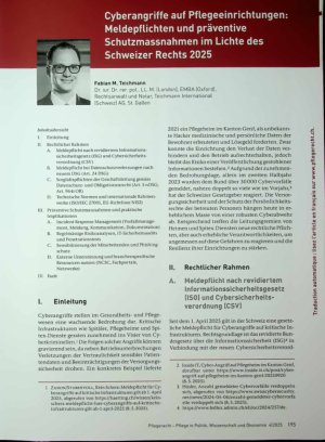 Vorschauseite 1: Cyberangriffe auf Pflegeeinrichtungen: Meldepflichten und präventive Schutzmassnahmen im Lichte des Schweizer Rechts 2025