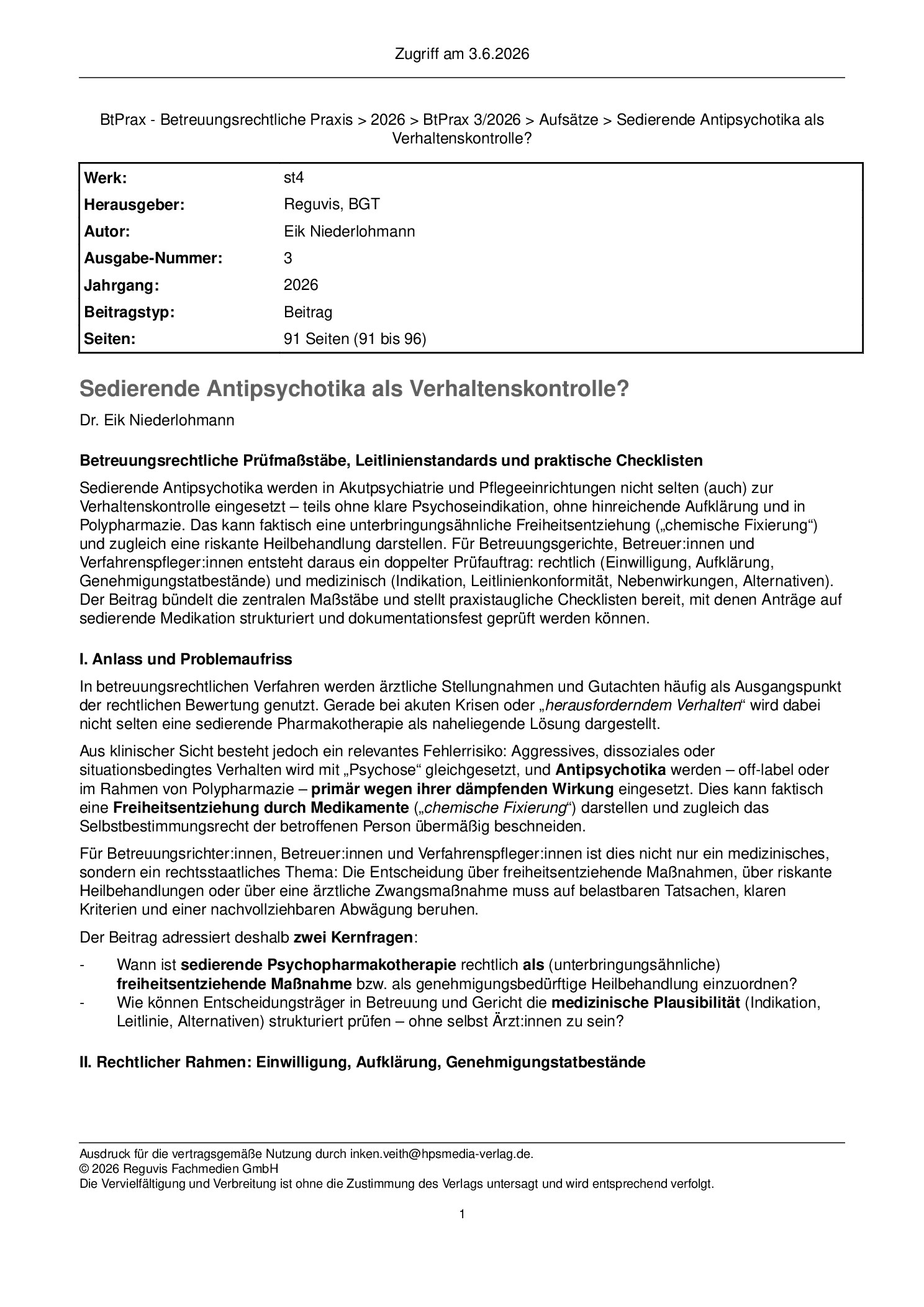 Vorschauseite 1: Sedierende Antipsychotika als Verhaltenskontrolle?