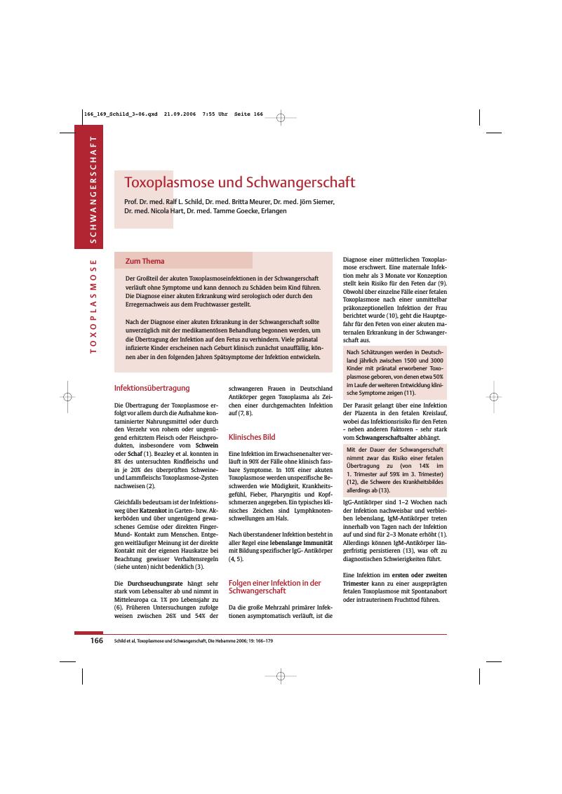 Vorschauseite 1: Toxoplasmose und Schwangerschaft