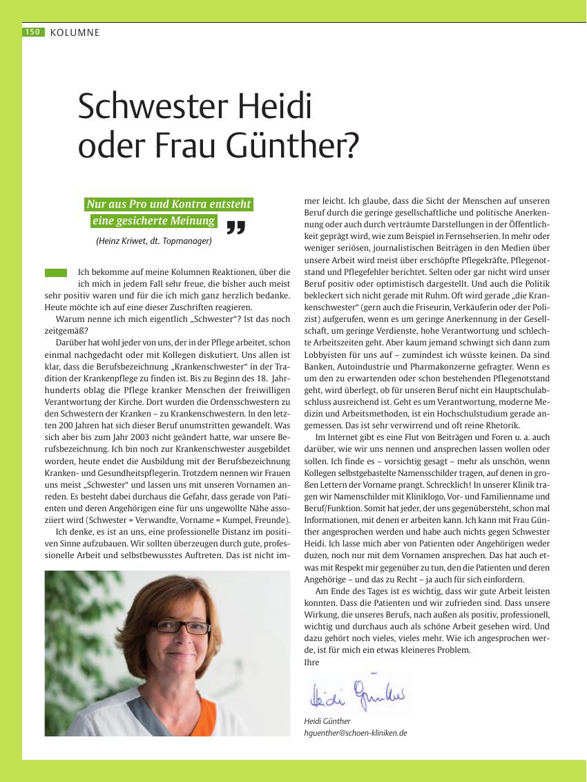 Vorschauseite 1: Schwester Heidi oder Frau Günther?