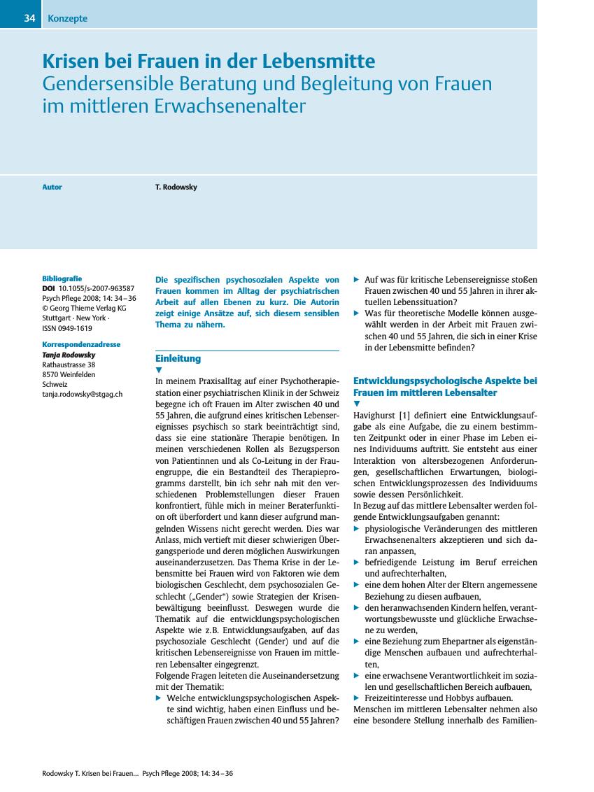 Vorschauseite 1: Krisen bei Frauen in der Lebensmitte