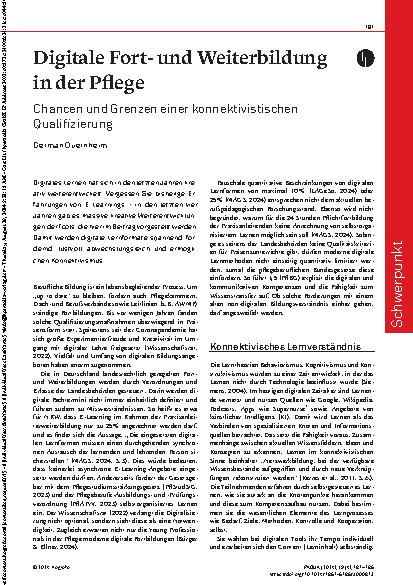 Vorschauseite 1: Digitale Fortund Weiterbildung in der Pflege: Chancen und Grenzen einer konnektivistischen Qualifizierung