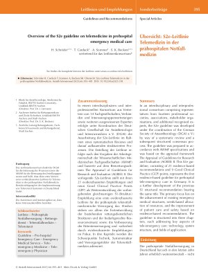 Vorschauseite 1: Übersicht: S2e-Leitlinie Telemedizin in der prähospitalen Notfallmedizin