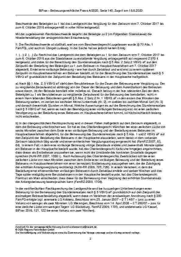 Vorschauseite 2: Zur Betreuervergütung § 5 Abs. 1 und 2 VBVG (in der bis zum 26.7.2019 geltenden Fassung); § 5 Abs. 2 Satz 1 VBVG