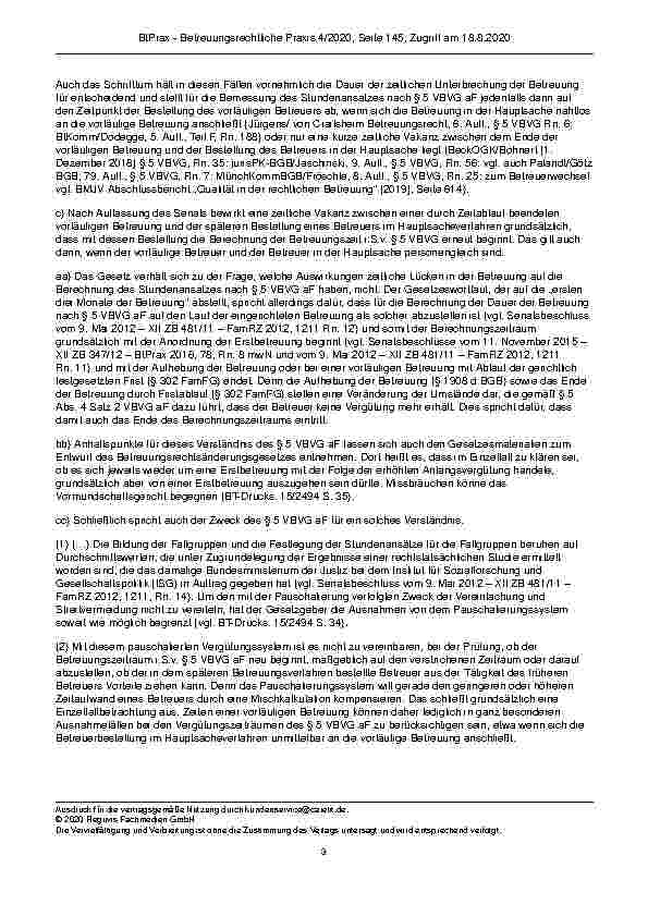 Vorschauseite 3: Zur Betreuervergütung § 5 Abs. 1 und 2 VBVG (in der bis zum 26.7.2019 geltenden Fassung); § 5 Abs. 2 Satz 1 VBVG