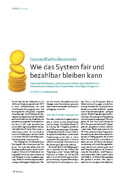 Vorschauseite 1: Gesundheitsökonomie Wie das System fair und bezahlbar bleiben kann