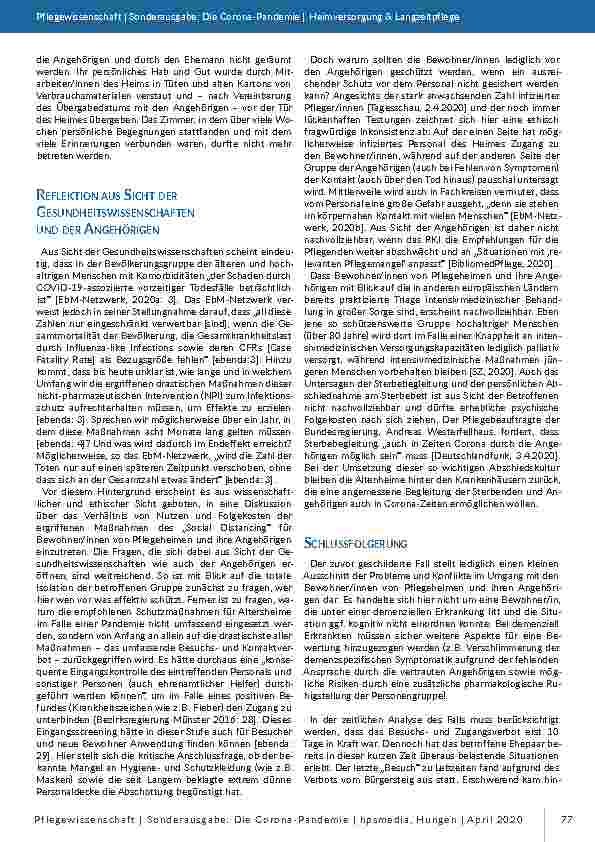 Vorschauseite 2: Das gegenwärtige Ausgangsund Besuchsverbot in Pflegeheimen in Deutschland – eine kritische Reflexion aus der Perspektive der Angehörigen und der Gesundheitswissenschaften