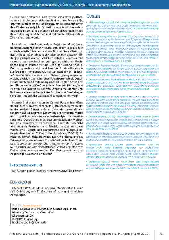 Vorschauseite 3: Das gegenwärtige Ausgangsund Besuchsverbot in Pflegeheimen in Deutschland – eine kritische Reflexion aus der Perspektive der Angehörigen und der Gesundheitswissenschaften