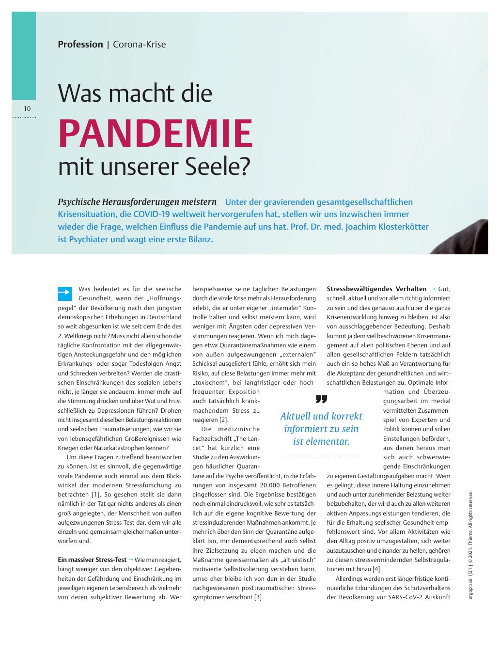 Vorschauseite 1: Was macht die Pandemie mit unserer Seele? Psychische Herausforderungen meistern