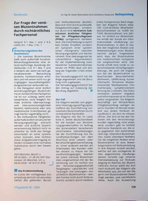 Vorschauseite 1: Zur Frage der venösen Blutentnahmen durch nichtärztliches Fachpersonal