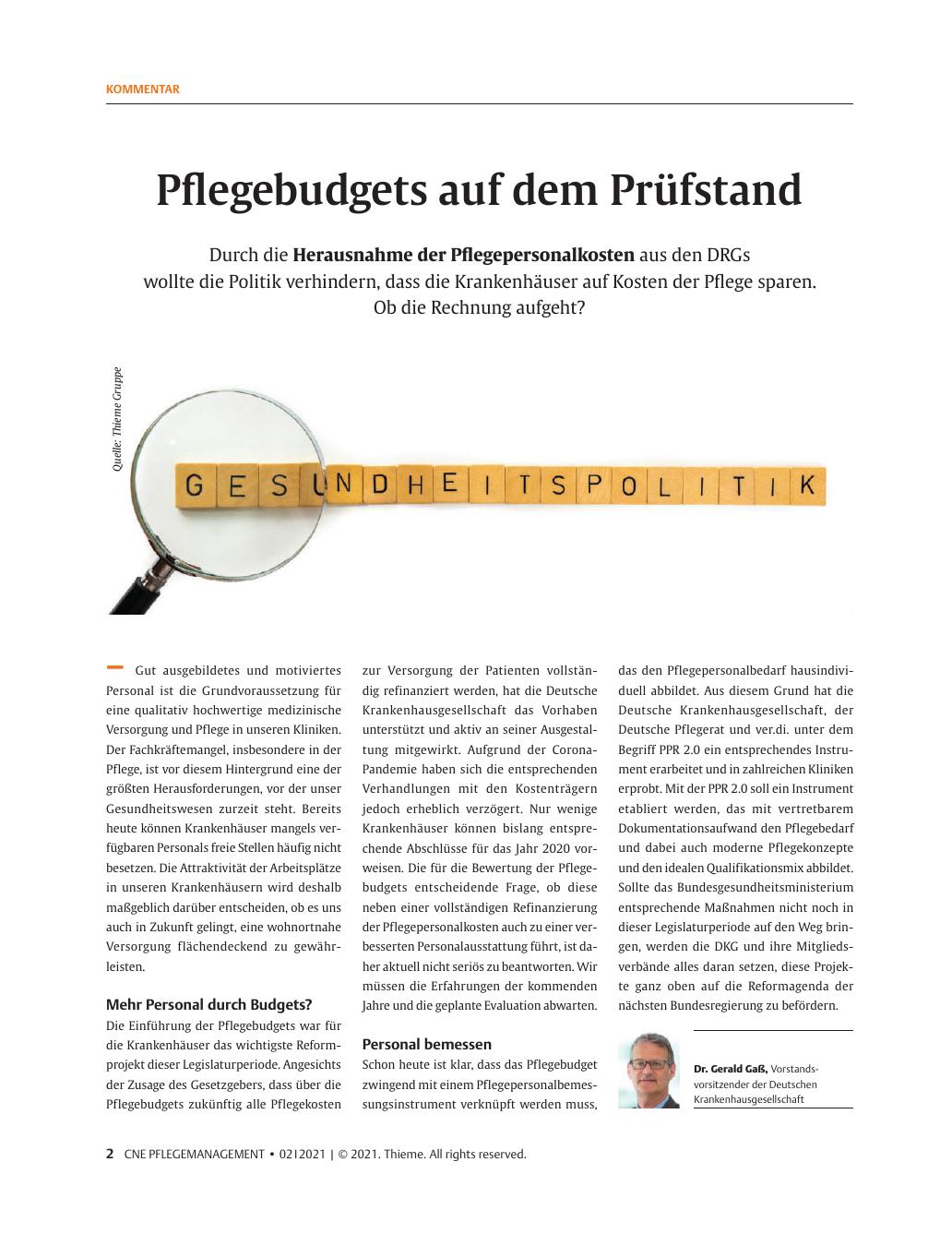 Vorschauseite 1: Pflegebudgets auf dem Prüfstand