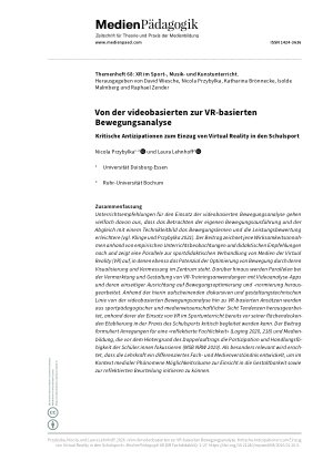 Vorschauseite 1: Von der videobasierten zur VR-basierten Bewegungsanalyse Kritische Antizipationen zum Einzug von Virtual Reality in den Schulsport