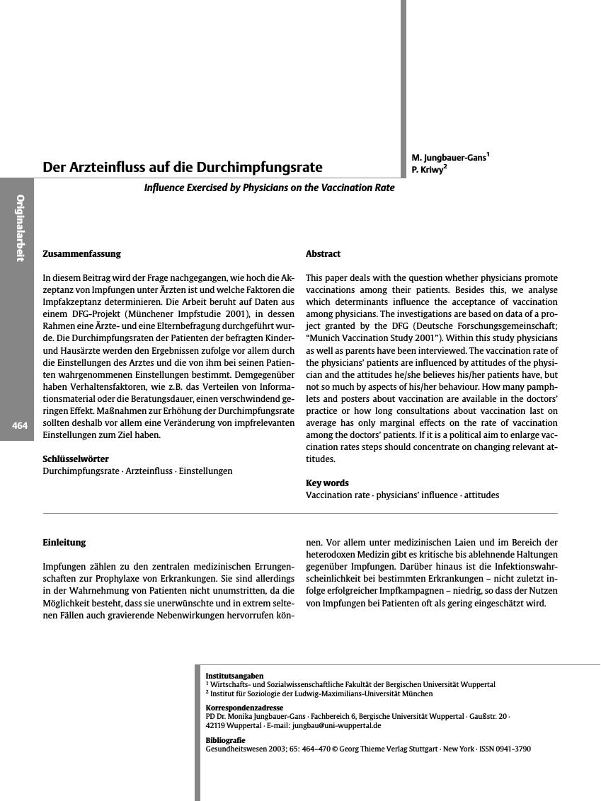 Vorschauseite 1: Der Arzteinfluss auf die Durchimpfungsrate