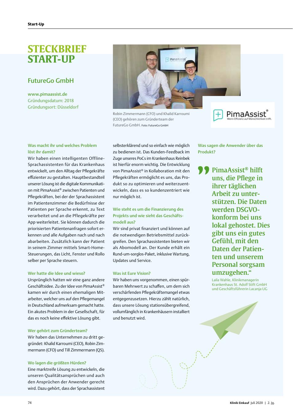 Vorschauseite 1: Steckbrief Start-up: FutureGo GmbH