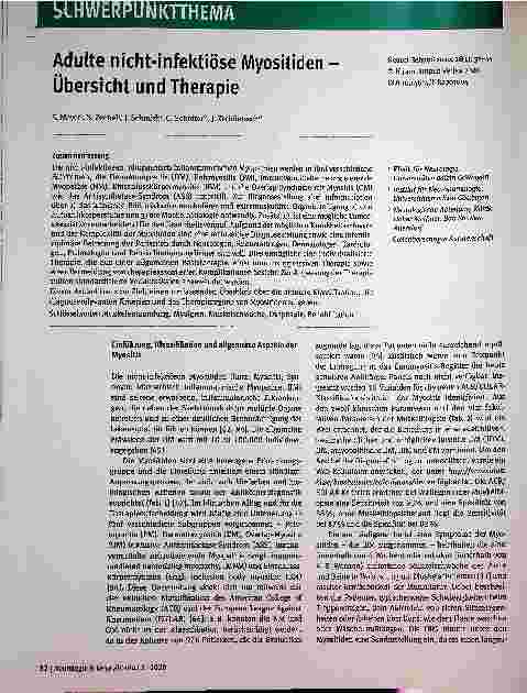 Vorschauseite 1: Erwachsene nicht-infektiöse Myositiden - Übersicht und Therapie