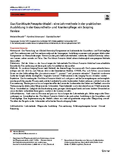 Vorschauseite 1: Das Five-Minute Preceptor Model – eine Lehrmethode in der praktischen Ausbildung in der Gesundheitsund Krankenpflege: ein Scoping Review