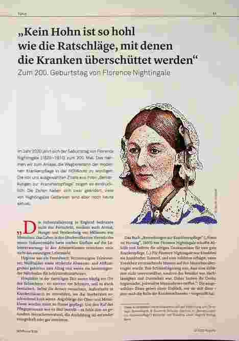 Vorschauseite 1: „Kein Hohn ist so hohl wie die Ratschläge, mit denen die Kranken überschüttet werden.“ Zum 200. Geburtstag von Florence Nightingale.
