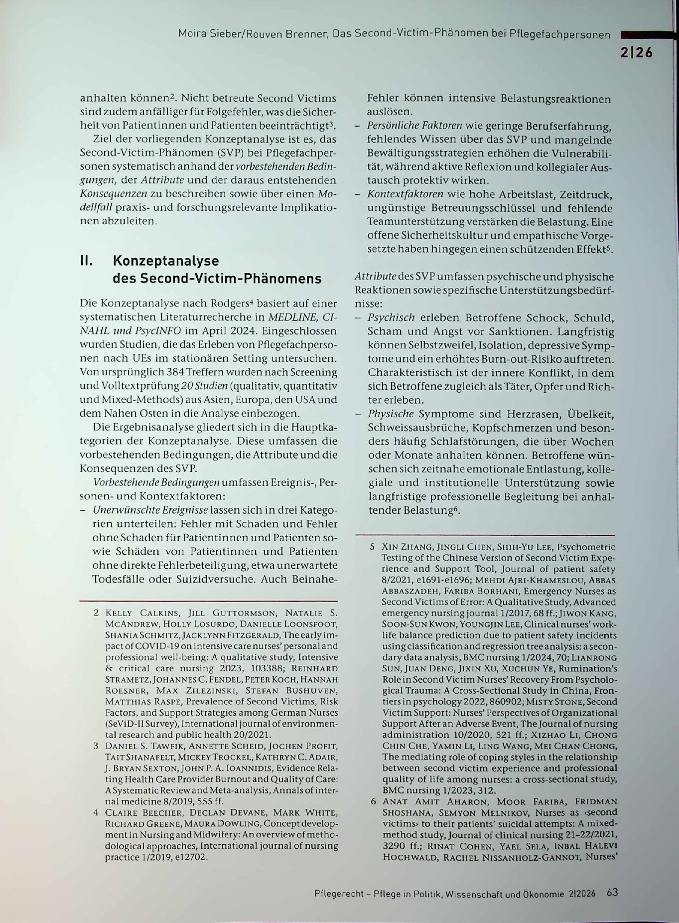 Vorschauseite 2: Das Second-Victim-Phänomen bei Pflegefachpersonen – eine Konzeptanalyse mit Implikationen für Praxis und Forschung