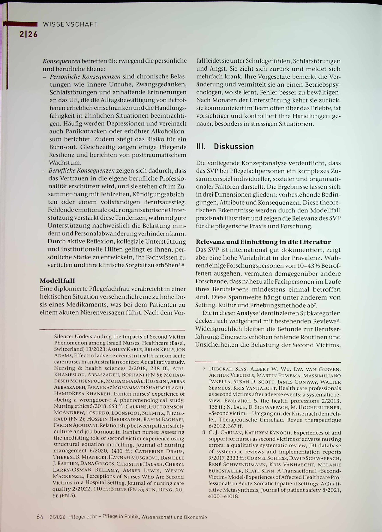 Vorschauseite 3: Das Second-Victim-Phänomen bei Pflegefachpersonen – eine Konzeptanalyse mit Implikationen für Praxis und Forschung