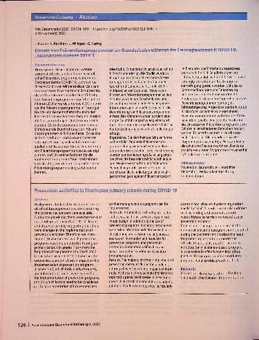 Vorschauseite 3: Einsatz von Präventionsprogrammen an Grundschulen während der Coronapandemie (COVID-19, „Coronavirus disease 2019")