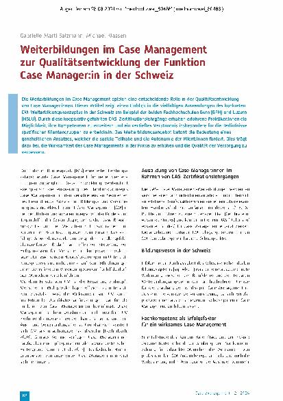 Vorschauseite 1: Weiterbildungen im Case Management zur Qualitätsentwicklung der Funktion Case Manager:in in der Schweiz
