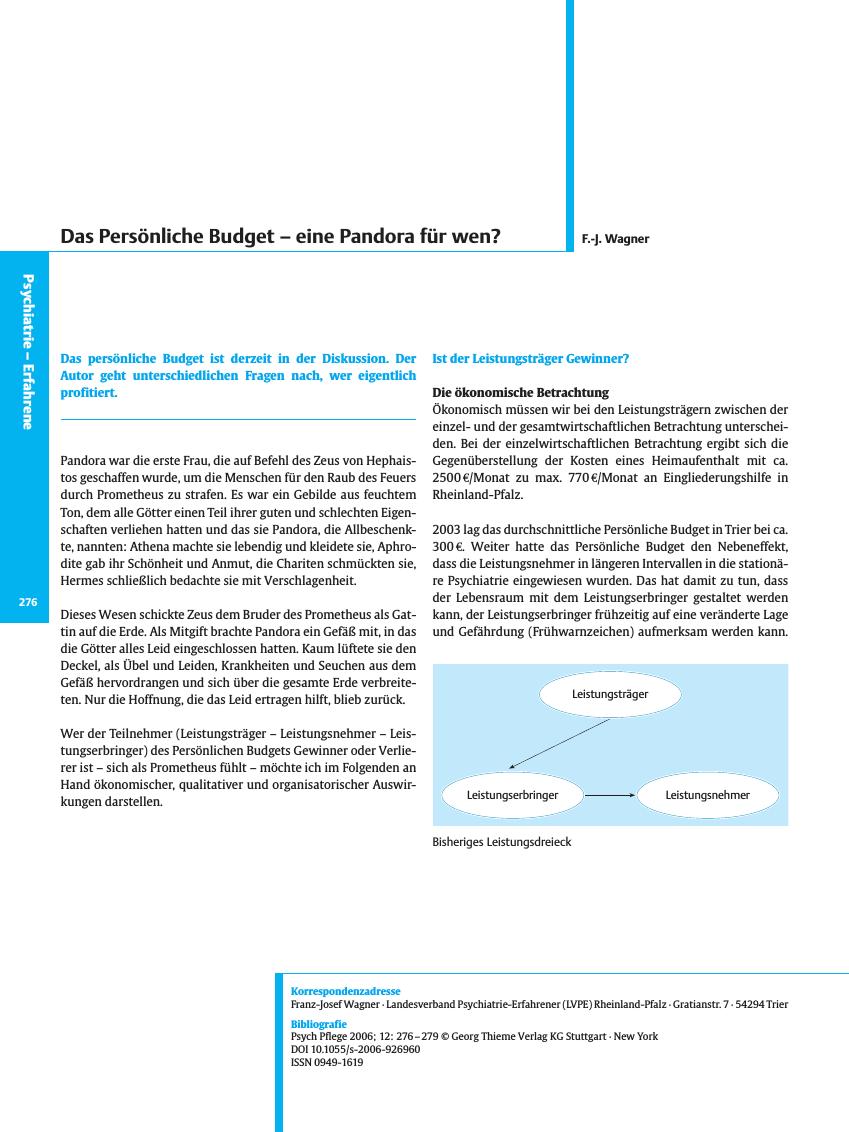 Vorschauseite 1: Das Persönliche Budget - eine Pandora für wen?
