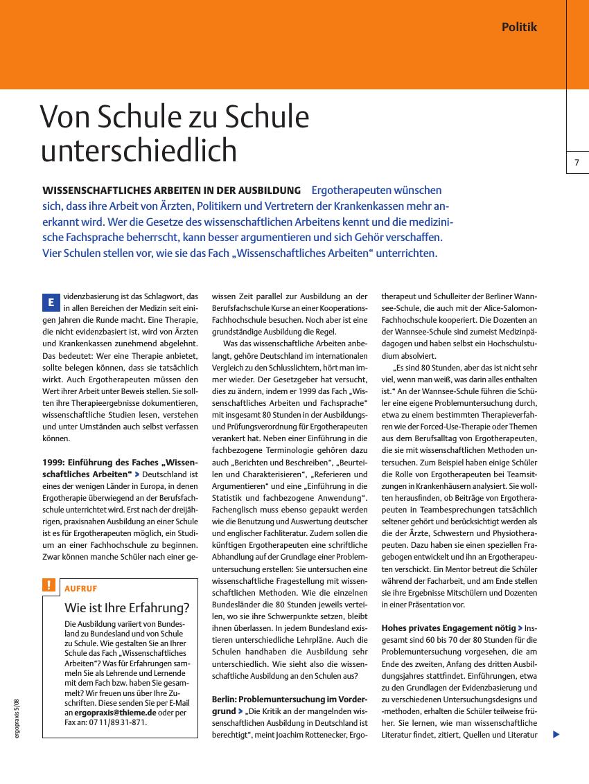 Vorschauseite 1: Wissenschaftliches Arbeiten in der Ausbildung ? Von Schule zu Schule unterschiedlich