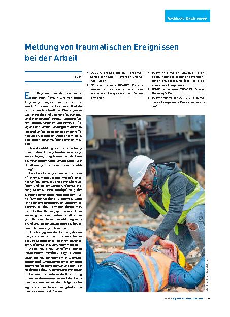 Vorschauseite 1: Meldung von traumatischen Ereignissen bei der Arbeit